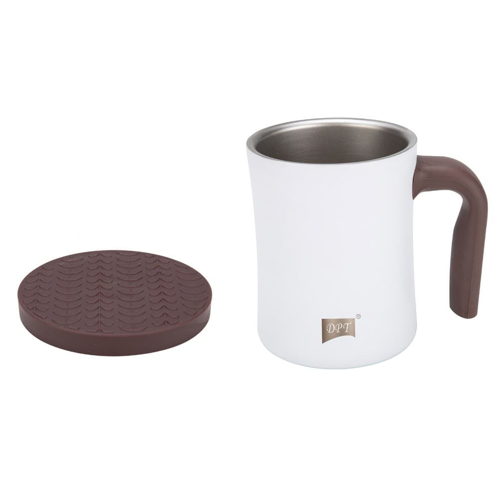 DPT, Stainless steel Liquid cup with Silicone Lid, Coffee cup for trips and travel, White, capacity 350 ml