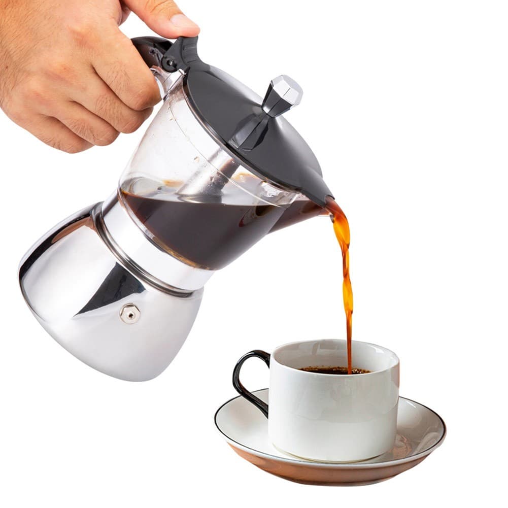ALSANIDI, Espresso coffee maker, Portable espresso coffee maker, Transparent*Silver, capacity 270 ml