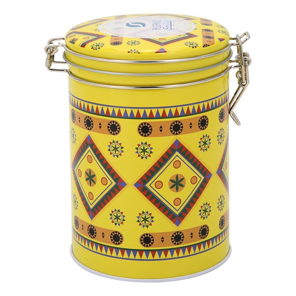 ALSANIDI, Najdi Inscription Steel Spices Storage, Tea, coffee and sugar storage for trips, Yellow, Size 10.7*15.5 Cm