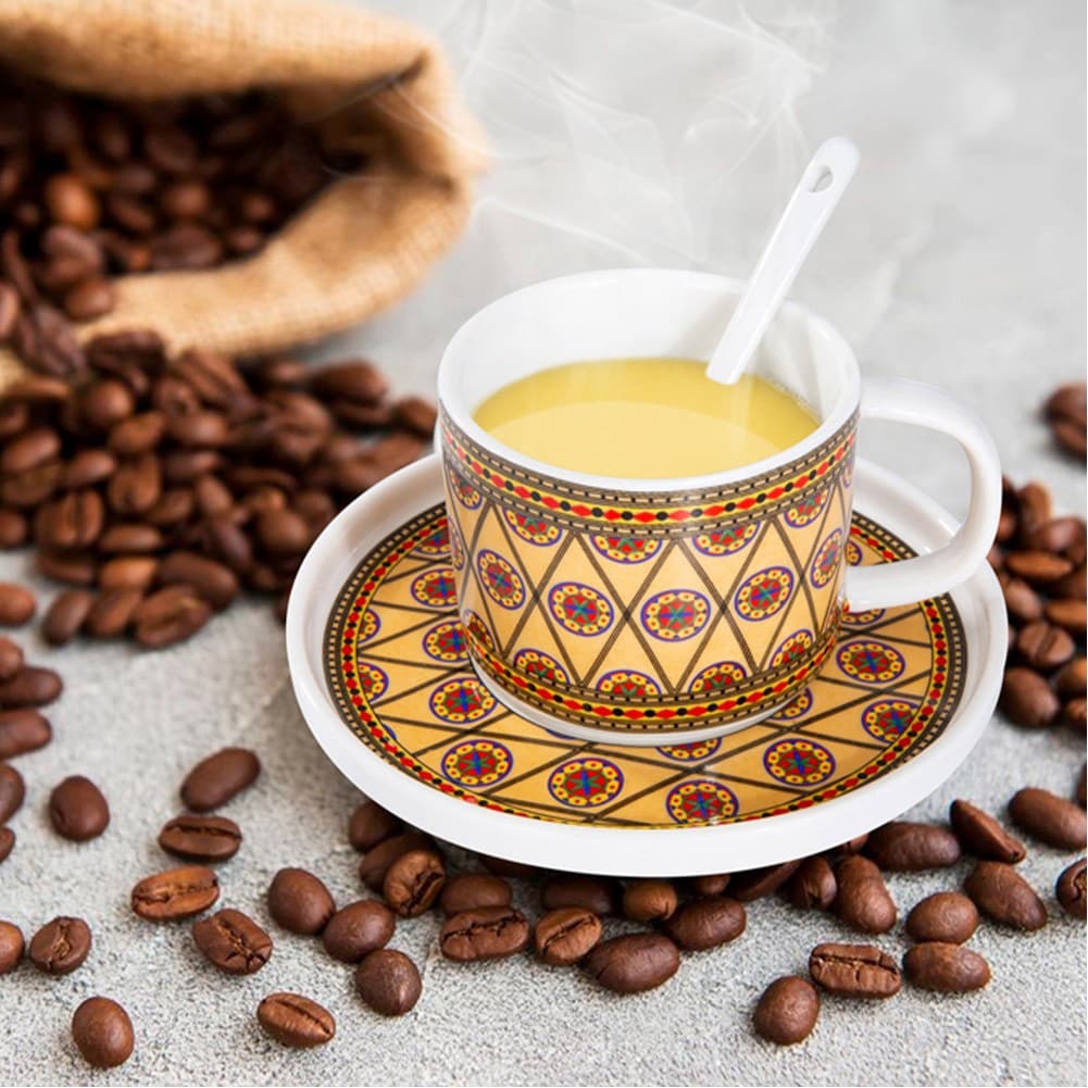ALSANIDI, Najdi inscription cup, Coffee cup for trips and travel, Beige, capacity 100 ml