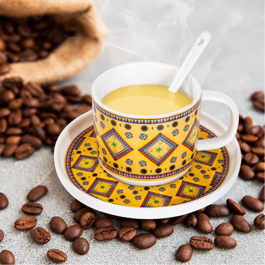 ALSANIDI, Najdi inscription cup, Coffee cup for trips and travel, Yellow, capacity 100 ml