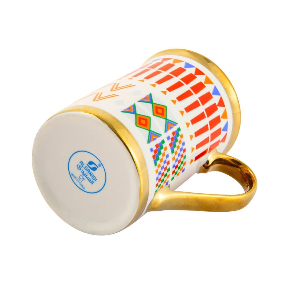 ALSANIDI, Al-Qatt Al-Asiri inscription cup, Coffee cup for trips and travel, White, capacity 330 ml
