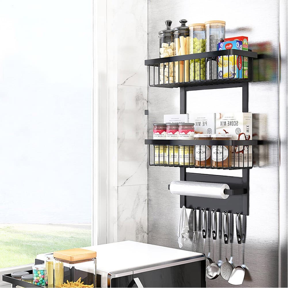 ALSANIDI, kitchen utensiL storage rack, Magnetic hanging rack, Black, Size 26*11.5*49 Cm