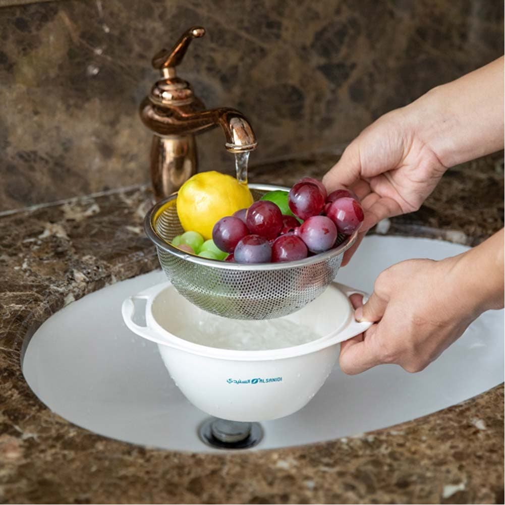 ALSANIDI, Stainless steel rice strainer, Rice, Vegetables and fruits strainer, White, Size 22 Cm