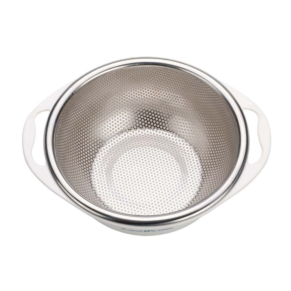 ALSANIDI, Stainless steel rice strainer, Rice, Vegetables and fruits strainer, White, Size 22 Cm