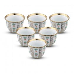 ALSANIDI, Ceramic Arabic coffee cup with a paLm Leaf pattern, Arabic coffee cup, Gold, Set 6 pcs