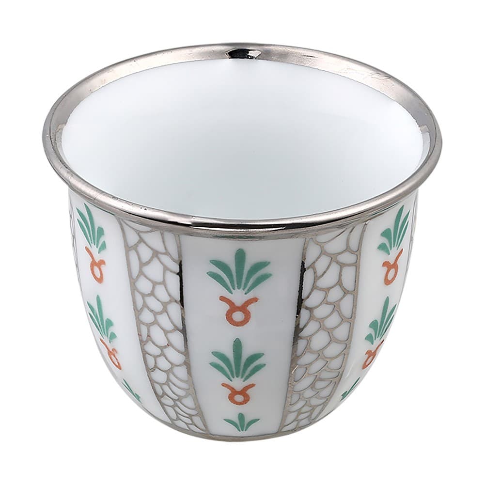 ALSANIDI, Ceramic Arabic coffee cup with a paLm Leaf pattern, Arabic coffee cup, Silver, Set 6 pcs