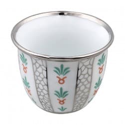 ALSANIDI, Ceramic Arabic coffee cup with a paLm Leaf pattern, Arabic coffee cup, Silver, Set 6 pcs