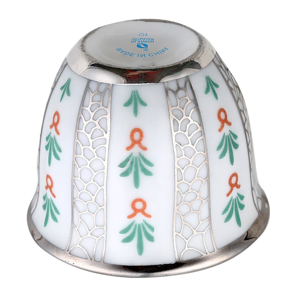 ALSANIDI, Ceramic Arabic coffee cup with a paLm Leaf pattern, Arabic coffee cup, Silver, Set 6 pcs