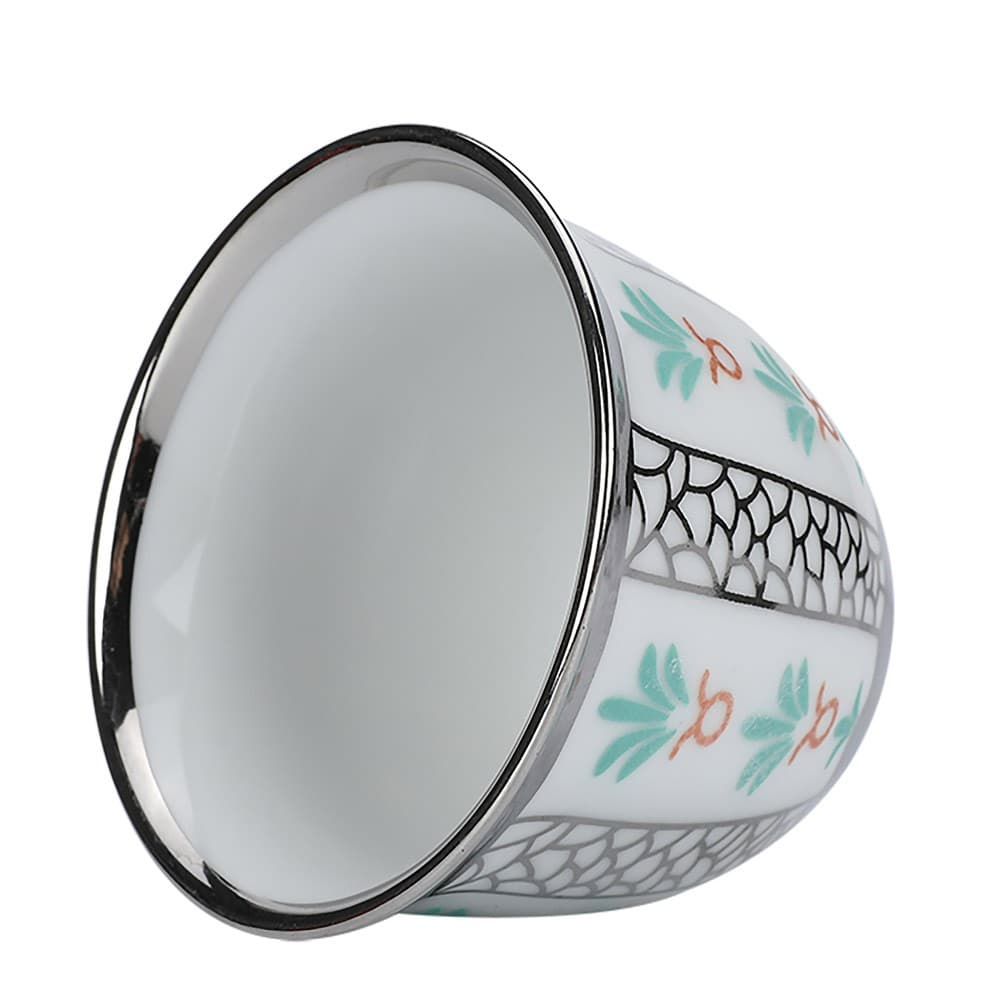 ALSANIDI, Ceramic Arabic coffee cup with a paLm Leaf pattern, Arabic coffee cup, Silver, Set 6 pcs