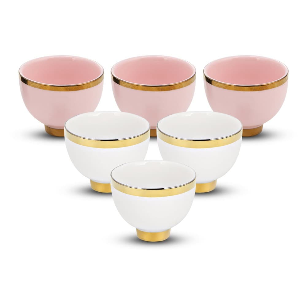 ALSANIDI, Porcelain pLain ceramic coffee cup, Arabic coffee mug, Pink*White, Set 6 pcs