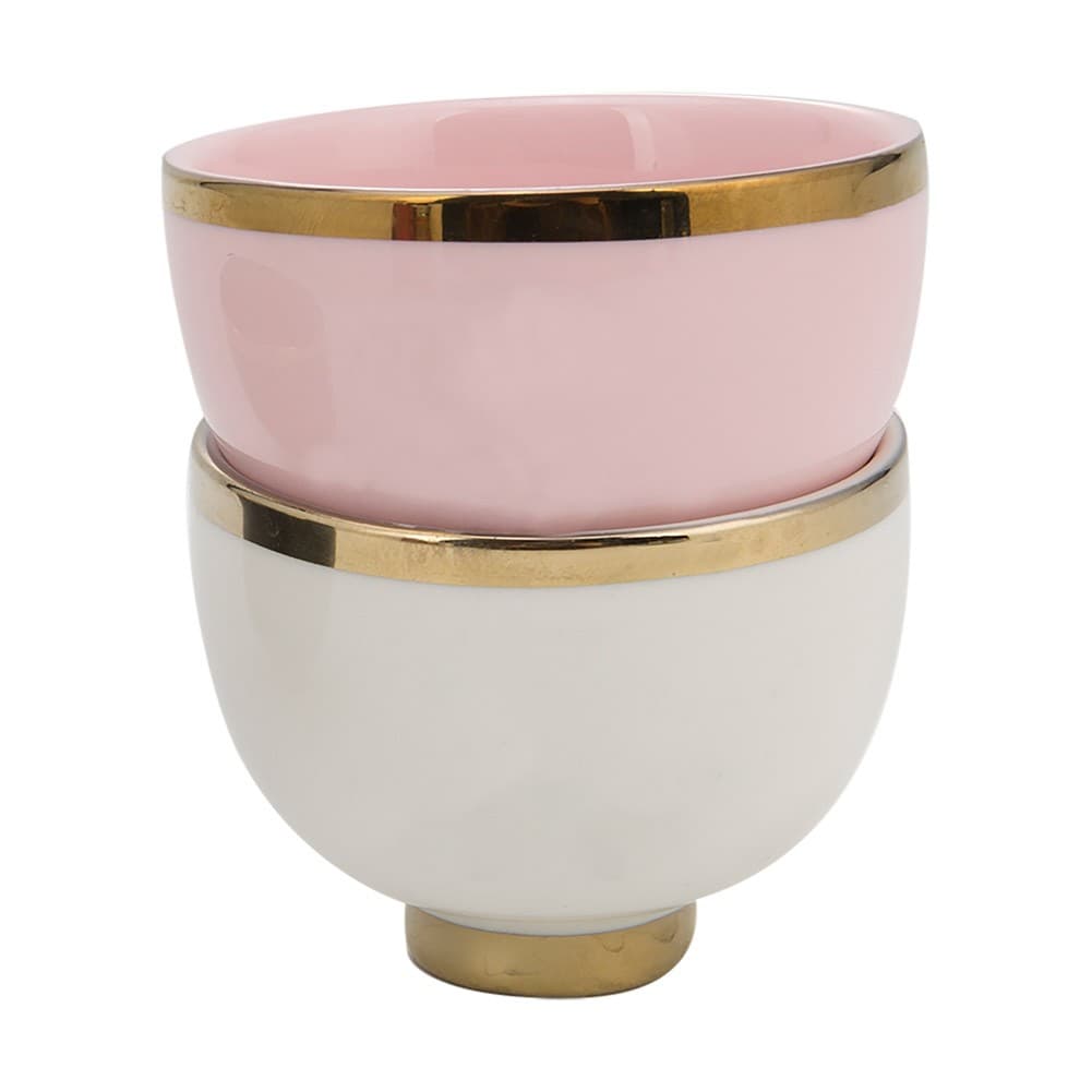 ALSANIDI, Porcelain pLain ceramic coffee cup, Arabic coffee mug, Pink*White, Set 6 pcs