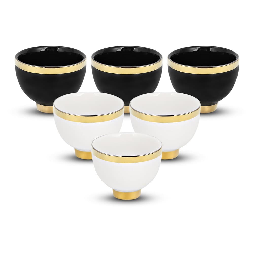 ALSANIDI, Porcelain pLain ceramic coffee cup, Arabic coffee mug, Black*White, Set 6 pcs