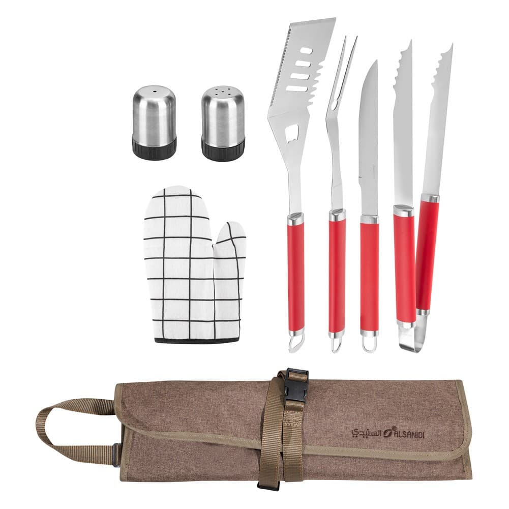ALSANIDI, 7-piece grill tool set, BBQ Tools Set, Oud, Size50*16*6Cm