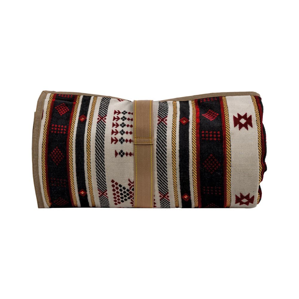 Alsanidi, a floor seating mat for trips, camping, and desert outings, padded with sponge, traditional rug, wooden *oudi.