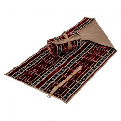 Alsanidi, a floor seating mat for trips, camping, and desert outings, padded with sponge, traditional rug, wooden *oudi.