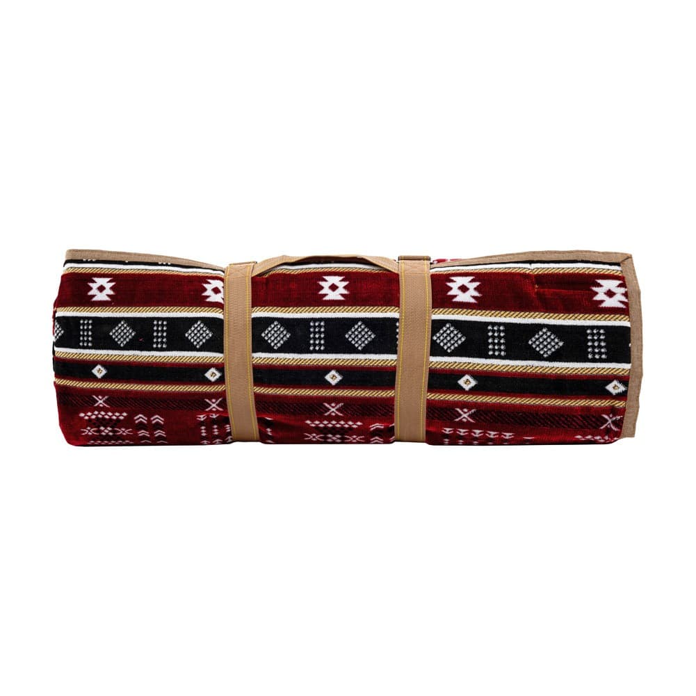 Alsanidi, a floor seating mat for trips, camping, and desert outings, padded with sponge, traditional rug, wooden *oudi.