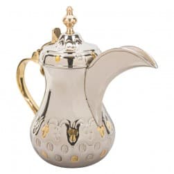 ALSANIDI, Al-Bughdadi Indian Copper Arabic Coffee Dallah, Bughdadi Dallah, Silver*Gold, capacity 1500 ml