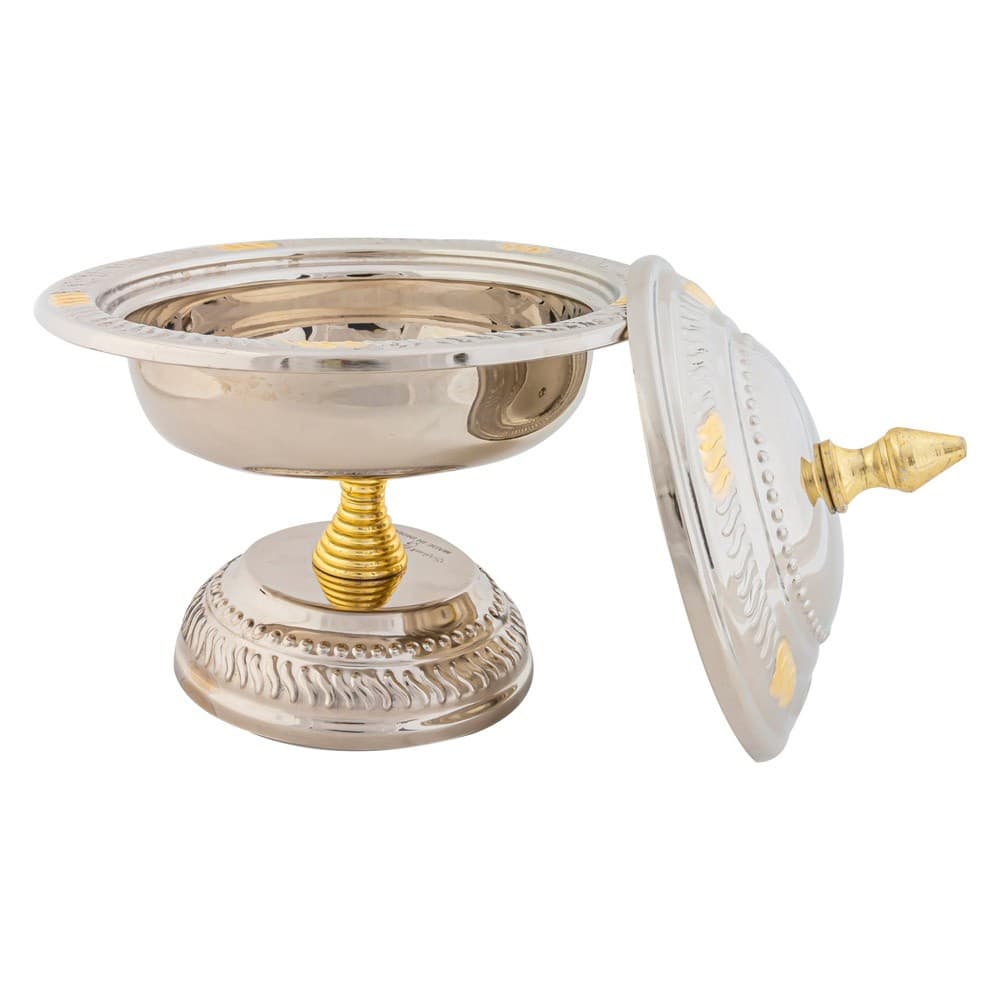 ALSANIDI, Indian Copper dates storage, dates Storage, Silver*Gold, Size 16 Cm