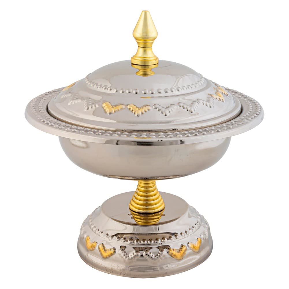 ALSANIDI, Indian Copper dates storage, dates Storage, Silver*Gold, Size 16 Cm