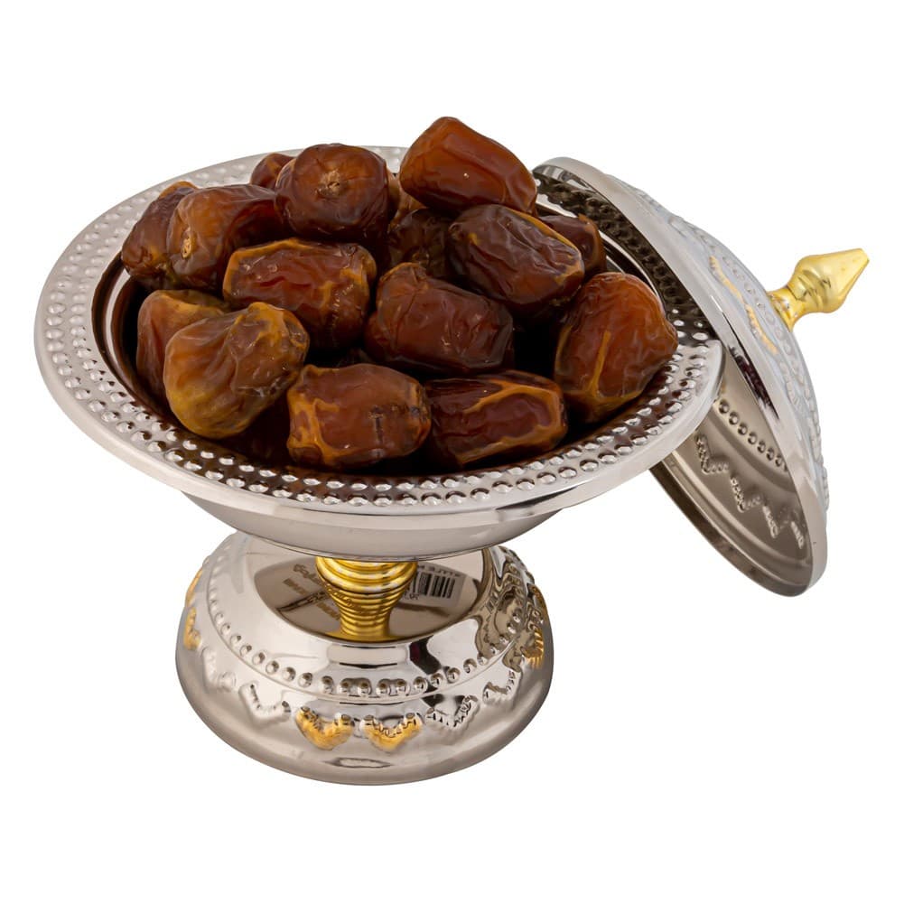 ALSANIDI, Indian Copper dates storage, dates Storage, Silver*Gold, Size 18 Cm