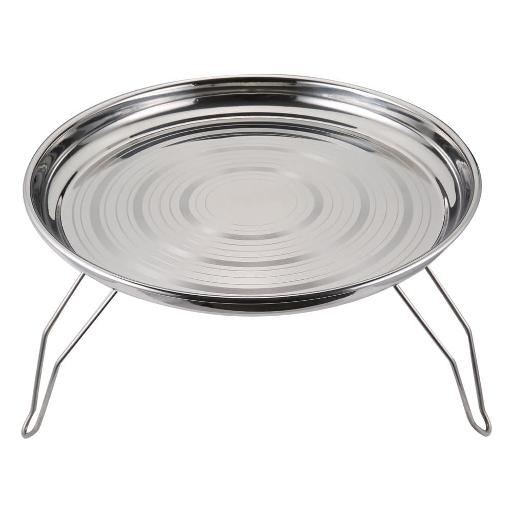 ALSANIDI, Round stainless steel plate with Foldable legs, Trips plates, Silver, Size 35 Cm