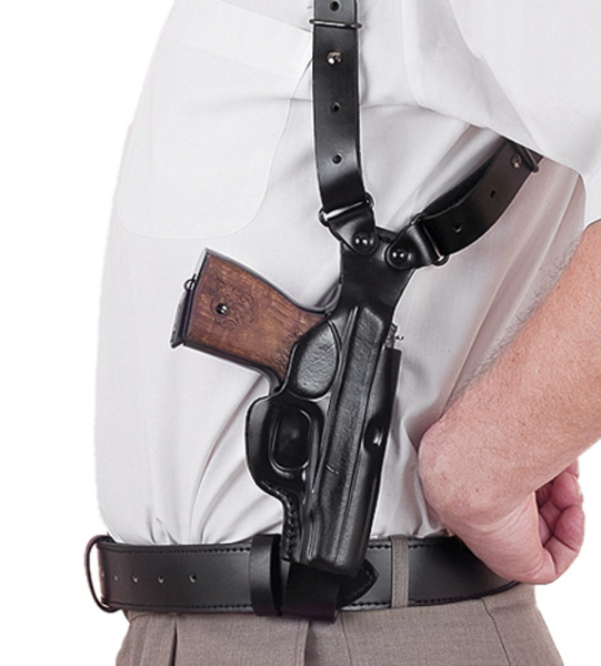 Кобура наплечная вертикального ношения мод.V1 Glock 19  кожа черный 3.0