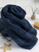 Полотенце махровое пляжное с бордюром соты, темно-синий, 100х150, 400 г/м2, Узбекистан  - Proffitex