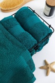 Полотенце махровое с бордюром соты, темно-зеленый, 40х70, 460 г/м2, Узбекистан  - Proffitex