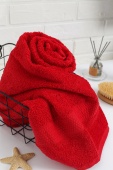 Полотенце махровое пляжное с бордюром соты, красный, 100х150, 400 г/м2, Узбекистан  - Proffitex