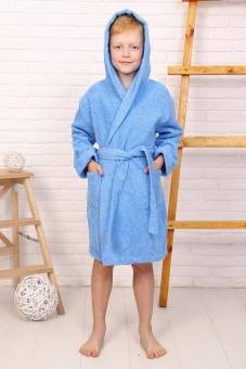 Халат подростковый махровый "Элит" с капюшоном, цвет: 012-Голубой, р. 140/146,  - Proffitex