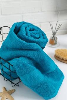 Полотенце махровое пляжное с бордюром соты, аквамарин, 100х150, 400 г/м2, Узбекистан  - Proffitex