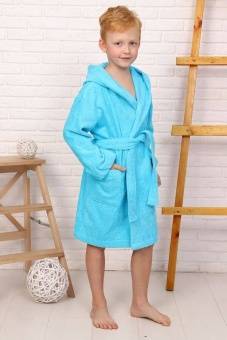 Халат подростковый махровый "Элит" с капюшоном, цвет: 502-Ярко-голубой, р. 140/146,  - Proffitex
