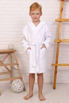 Халат подростковый махровый "Элит" с капюшоном, цвет: 024-Белый, р. 140/146,  - Proffitex