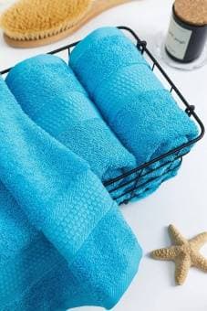 Полотенце махровое с бордюром соты, бирюза, 50х90, 460 г/м2, Узбекистан  - Proffitex