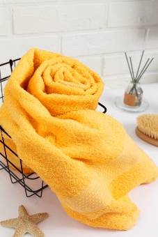 Полотенце махровое пляжное с бордюром соты, ярко-желтый, 100х150, 400 г/м2, Узбекистан  - Proffitex