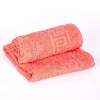 Полотенце махровое с греческой каймой  70х140 Коралловый греч, Туркмения  - Proffitex