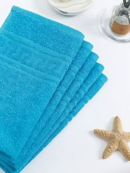 Полотенце махровое с греческой каймой, бирюза, 40х70, 380 г/м2, Узбекистан  - Proffitex