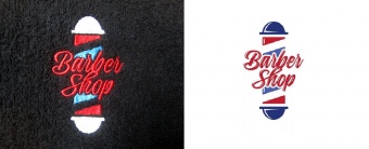 Махровое черное полотенце с индивидуальным лого в бордюре для парикмахерских  - Proffitex