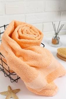 Полотенце махровое с бордюром соты, персик, 70х140, 460 г/м2, Узбекистан  - Proffitex