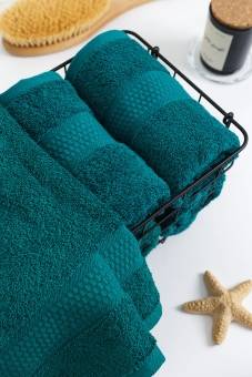 Полотенце махровое пляжное с бордюром соты, темно-зеленый, 100х150, 400 г/м2, Узбекистан  - Proffitex