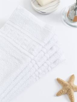 Полотенце махровое с греческой каймой, белый, 40х70, 380 г/м2, Узбекистан  - Proffitex