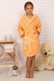 Халат подростковый махровый "Элит" с капюшоном, цвет: 028-Персиковый, р. 152/158,  - Proffitex
