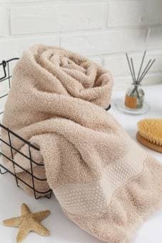 Полотенце махровое пляжное с бордюром соты, бежевый, 100х150, 400 г/м2, Узбекистан  - Proffitex
