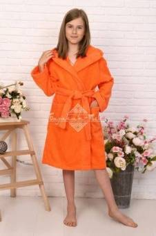 Халат детский махровый "Элит" с капюшоном, цвет: 1049-Коралловый, р. 110/116,  - Proffitex