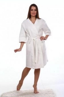 Халаты белые вафельный СПА, Отель, пл. 240 гр/м2, Р-ры с 56 по 62 (Белый/Синий/Бежевый/Голубой)  - Proffitex