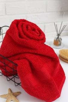 Полотенце махровое с бордюром соты, красный, 50х90, 460 г/м2, Узбекистан  - Proffitex
