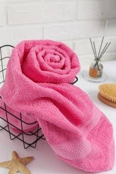 Полотенце махровое с бордюром соты, ярко-розовый, 70х140, 460 г/м2, Узбекистан  - Proffitex