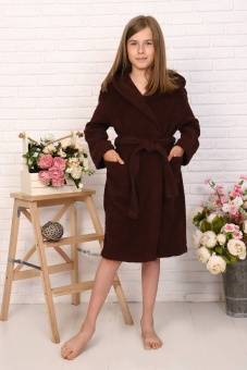 Халат детский махровый "Элит" с капюшоном, цвет: 915-Горький шоколад, р. 98/104,  - Proffitex