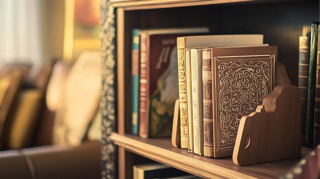 Стильные деревянные держатели для книг, сочетающие эстетику и удобство.